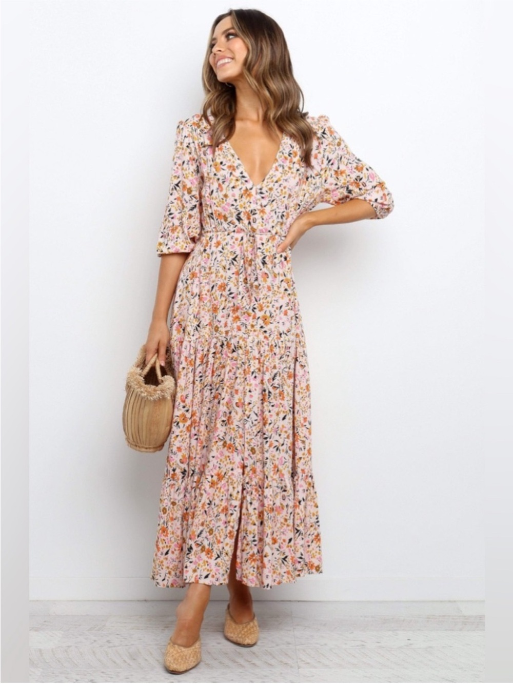 Petal & Pup Kelda Maxi Dress Size Small Floral Beige Orange - Picture 2 of 15